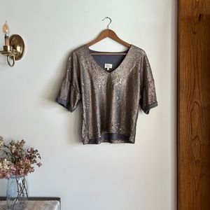 Boxy Cropped Gunmetal Sequin Top - image 1